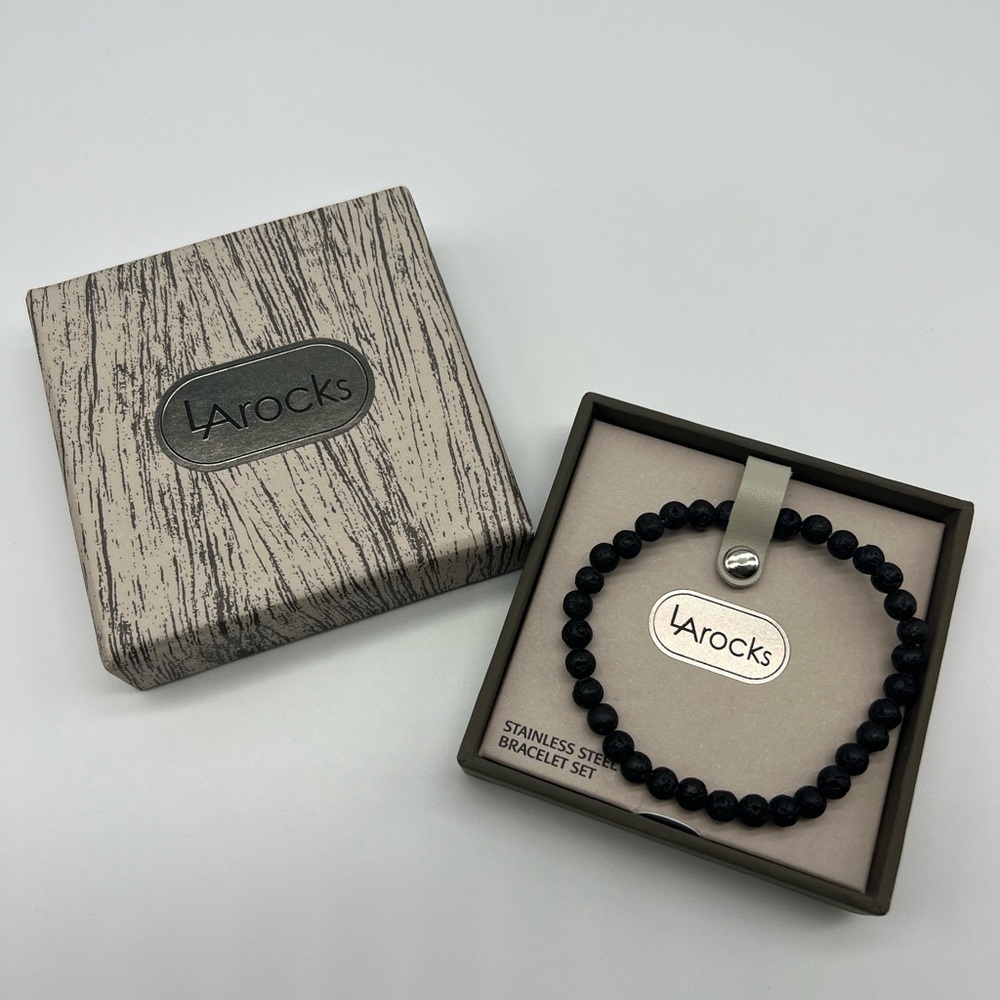 LA Rocks Mens Beaded Bracelet in Black